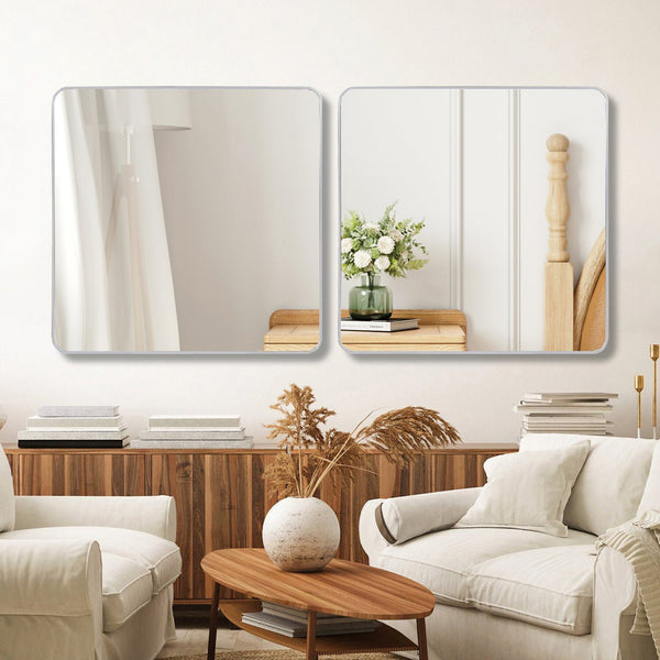 English Elm 30 30 in x 30 in Metal Framed Square Bathroom Mirror with Shatterproof HD Glass, Rust‑Resistant Frame Silver W2203P379072