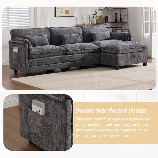 English Elm United Oversized 112" Modular Sectional Sofa - Cloud Couch With Storage Ottoman & Usb Charging Ports W1568S00189-GIGA