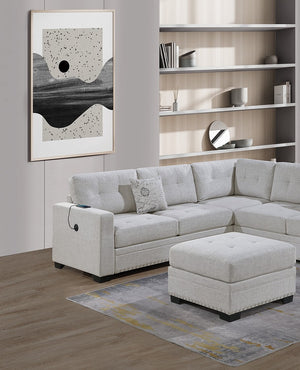 English Elm Casual Tufted Sectional Sofa Set with USB One-Arm Loveseat, Nailhead Trim, Pillows & Ottoman - Sleek Comfort and Versatile Configuration Beige,Neutral 59 L x 40 W x 27 H B011S01784