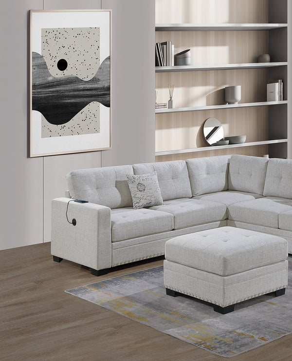 English Elm Casual Tufted Sectional Sofa Set with USB One-Arm Loveseat, Nailhead Trim, Pillows & Ottoman - Sleek Comfort and Versatile Configuration Beige,Neutral 59 L x 40 W x 27 H B011S01784