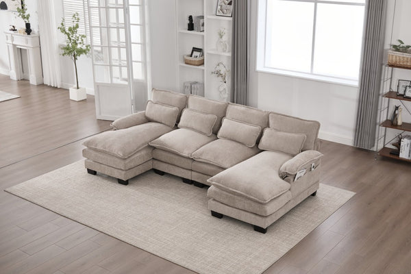 English Elm United We Win U-Shaped Chenille Sectional Couch, 4-Seat Modular Sofa With Memory Foam & Storage W1568S00219-GIGA