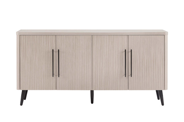 English Elm Jodie 65" Fluted Sideboard with Ribbed Doors, 8 Hidden Shelves, Soft-Close, Metal Legs, Modern Appeal Oak B365P397666