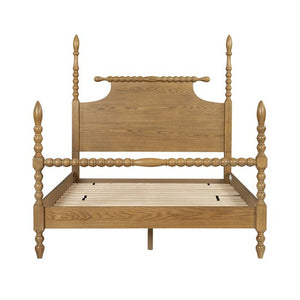 English Elm Bed Natural Queen Solid Wood Camel Oak Platform Bed with Turned Legs, 500lb Capacity, Queen Size B035S00063