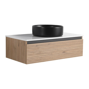English Elm 36'' Floating Wall Mounted Vanity with Art Ceramic Vessel Sink and Soft Close Drawer W999S00363
