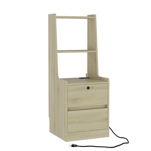 English Elm Nightstand Wood Bedside Tower with Built-in Charging Usb Ports and Voice Light W1321P352105