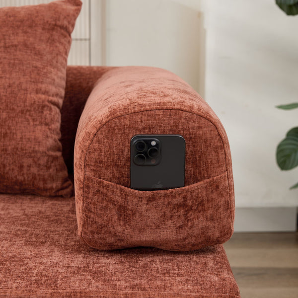 English Elm Comfy Convertible Folding Mattress Couch with Chenille Comfort, Space-Saving Floor Sofa Bed 3-Tier Orange W1143P364841