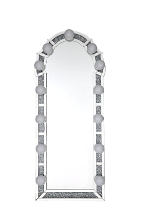 English Elm Noralie Glam Floor Mirror Silver with Beveled Frame & Faux Diamond Inlay, Hollywood-Style Accent B2726P254731