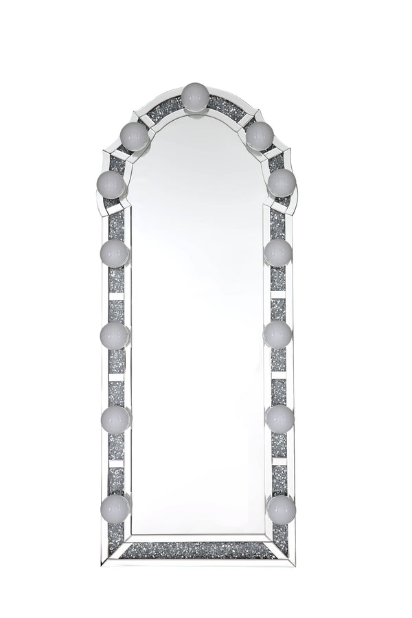 English Elm Noralie Glam Floor Mirror Silver with Beveled Frame & Faux Diamond Inlay, Hollywood-Style Accent B2726P254731