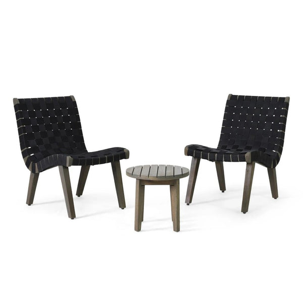 English Elm Outdoor Acacia Hardwood 3 Piece Patio Set with Woven Rope Strap Lounge Chairs 70913.00BLK2-62266.00GRY