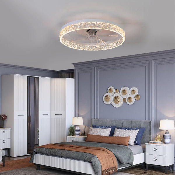 English Elm Modern Acrylic Ceiling Fan Light with Remote, Dimmable LED Chandelier, 6-Speed Quiet Motor, Flush Mount Elegance W2312P374757