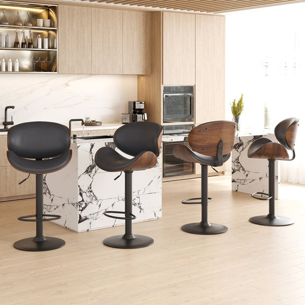 English Elm Counter Height Stools Set of 2 Mid-century Metal Legs Ergonomic Kitchen Island Seating Black T3623P430918