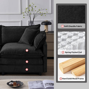 English Elm 105" L-shaped Chenille Sectional with Ottoman Pocket Spring Living Room Sofa Black W1097S00229