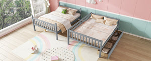 English Elm Full Full Over Full Bunk Bed In Grey With 2 Storage Drawers, Ladder & Safety Guardrails – Versatile Design! W504S00194