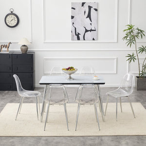 English Elm Table and Chair Set Marble Glass Top Six Transparent Seats Silver Legs Dining W1151S04649