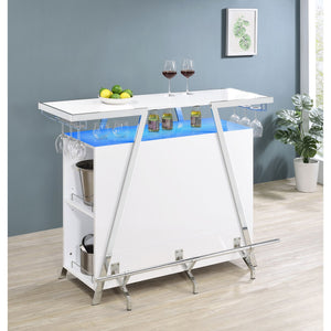 English Elm Katia White High Gloss Home Bar Cabinet with LED, 12-Bottle Rack, Stemware Storage & Chrome Accents B062P358467