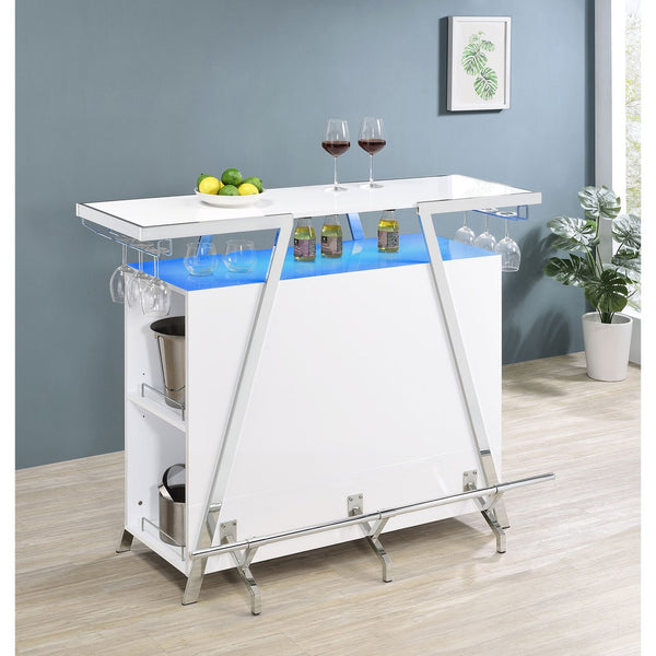 English Elm Katia White High Gloss Home Bar Cabinet with LED, 12-Bottle Rack, Stemware Storage & Chrome Accents B062P358467