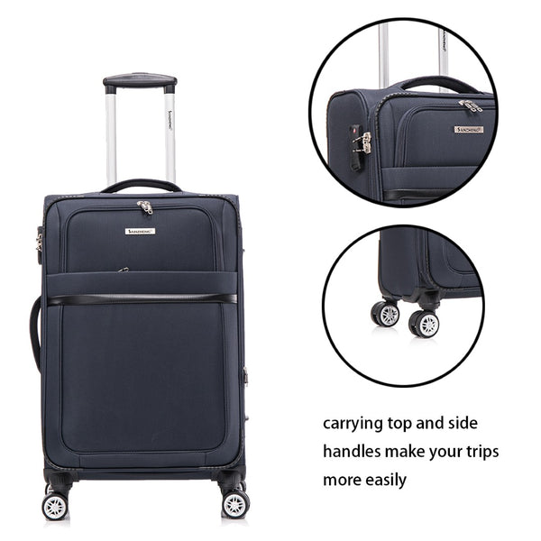 English Elm 3-piece Soft Shell Luggage Set with Swivel Wheels Telescopic Handle and Password Lock Dark Blue T3292P343390