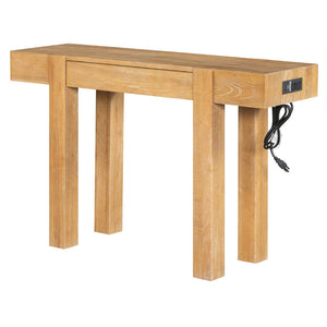 English Elm Trexm Ash Veneer Entryway Console Table Built in Power Outlet Drawer Rubberwood Natural N715P361518N