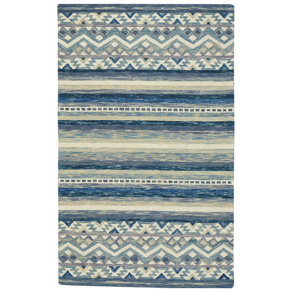 Capel Rugs Avanti-kelim Handcrafted Wool Area Rug With Eclectic Mosaic Patterns And Vibrant Colorful Design Alpine Blue, Ivory 100% Wool 2569rs03060506440