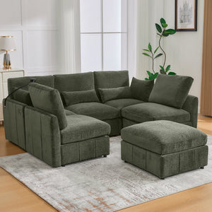 English Elm Modern Modular Sectional Sofa With Usb Ports, Movable Ottoman, And Pillows – Perfect For Living Rooms! N719S002050F