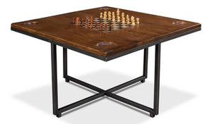Sarreid Low Game Table With Four Stools - Stylish Fruitwood & Pewter Design, Perfect For Family Game Night! Brown  25693