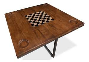 Sarreid Low Game Table With Four Stools - Stylish Fruitwood & Pewter Design, Perfect For Family Game Night! Brown  25693