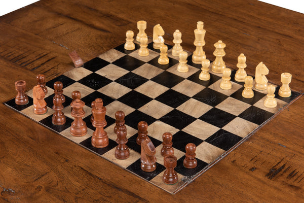 Sarreid Low Game Table With Four Stools - Stylish Fruitwood & Pewter Design, Perfect For Family Game Night! Brown  25693