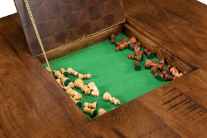 Sarreid Low Game Table With Four Stools - Stylish Fruitwood & Pewter Design, Perfect For Family Game Night! Brown  25693