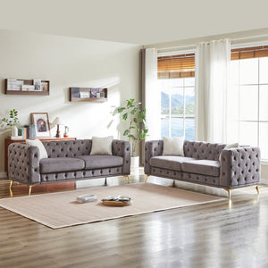 English Elm Fx Velvet Chesterfield Sofa Set Button Tufted Diamond Quilted Living Room Seating W1926S00091