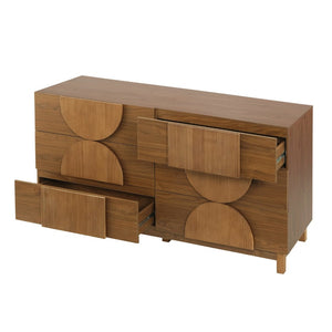English Elm Modern Fluted 6 Drawer Dresser with Solid Wood Legs Japandi Chest for Bedroom Brown N739S0000013N