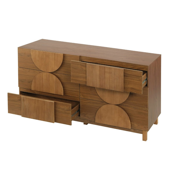 English Elm Modern Fluted 6 Drawer Dresser with Solid Wood Legs Japandi Chest for Bedroom Brown N739S0000013N