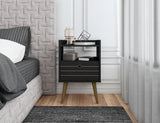 Manhattan Comfort Bogart Mid-Century Modern Nightstand Black 256BMC8