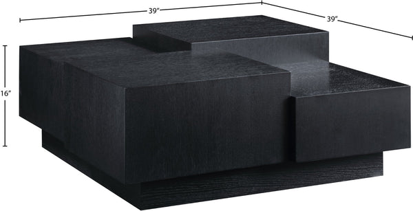 Meridian Furniture Mateo Art Deco Oak Veneer Square Coffee Table with Multi-level Dual Tiered Living Room Surface Black 256Black-CT