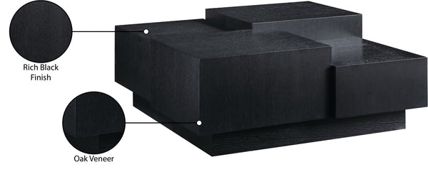 Meridian Furniture Mateo Art Deco Oak Veneer Square Coffee Table with Multi-level Dual Tiered Living Room Surface Black 256Black-CT