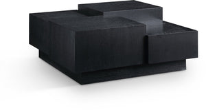 Meridian Furniture Mateo Art Deco Oak Veneer Square Coffee Table with Multi-level Dual Tiered Living Room Surface Black 256Black-CT