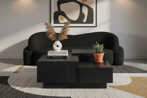 Meridian Furniture Mateo Art Deco Oak Veneer Square Coffee Table with Multi-level Dual Tiered Living Room Surface Black 256Black-CT
