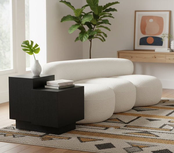 Meridian Furniture Mateo Art Deco End Table with Oak Veneer Staggered Multi-tier Design for Living Rooms Black 256Black-ET