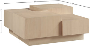 Meridian Furniture Mateo Art Deco Oak Veneer Square Coffee Table with Multi-level Dual Tiered Living Room Surface Natural 256Natural-CT