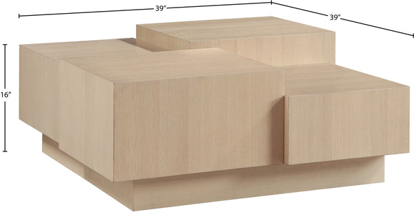 Meridian Furniture Mateo Art Deco Oak Veneer Square Coffee Table with Multi-level Dual Tiered Living Room Surface Natural 256Natural-CT