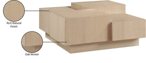 Meridian Furniture Mateo Art Deco Oak Veneer Square Coffee Table with Multi-level Dual Tiered Living Room Surface Natural 256Natural-CT