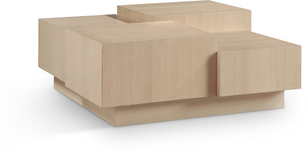 Meridian Furniture Mateo Art Deco Oak Veneer Square Coffee Table with Multi-level Dual Tiered Living Room Surface Natural 256Natural-CT
