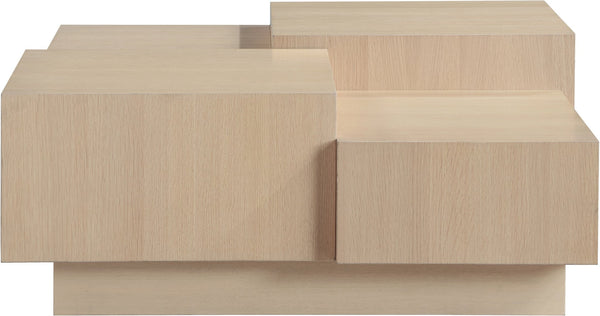 Meridian Furniture Mateo Art Deco Oak Veneer Square Coffee Table with Multi-level Dual Tiered Living Room Surface Natural 256Natural-CT