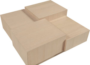 Meridian Furniture Mateo Art Deco Oak Veneer Square Coffee Table with Multi-level Dual Tiered Living Room Surface Natural 256Natural-CT