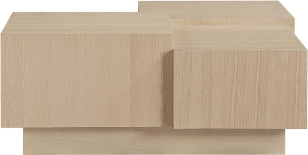 Meridian Furniture Mateo Art Deco Oak Veneer Square Coffee Table with Multi-level Dual Tiered Living Room Surface Natural 256Natural-CT