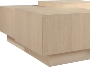 Meridian Furniture Mateo Art Deco Oak Veneer Square Coffee Table with Multi-level Dual Tiered Living Room Surface Natural 256Natural-CT