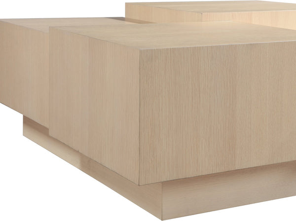 Meridian Furniture Mateo Art Deco Oak Veneer Square Coffee Table with Multi-level Dual Tiered Living Room Surface Natural 256Natural-CT