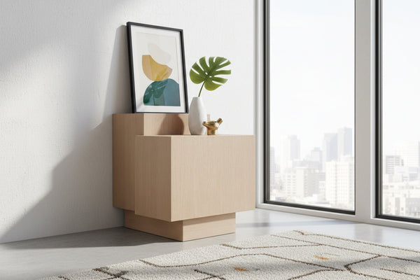 Meridian Furniture Mateo Art Deco End Table with Oak Veneer Staggered Multi-tier Design for Living Rooms Natural 256Natural-ET