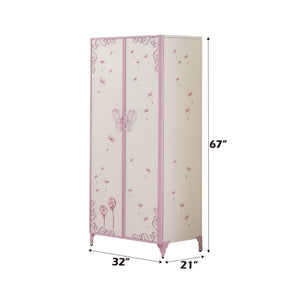 English Elm Priya Elegant Purple & White Metal Wardrobe with PU Leather Accents, Butterfly Doors, Ample Storage B2726P263181