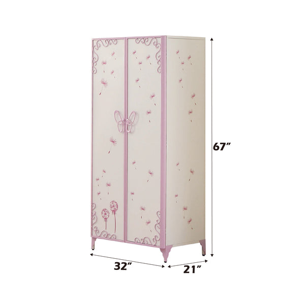 English Elm Priya Elegant Purple & White Metal Wardrobe with PU Leather Accents, Butterfly Doors, Ample Storage B2726P263181