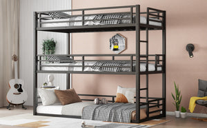 English Elm Twin Xl Triple Bunk Bed - Heavy-Duty Metal Frame With Guardrails & Noise-Reduced Design In Black W1580S00143-GIGA